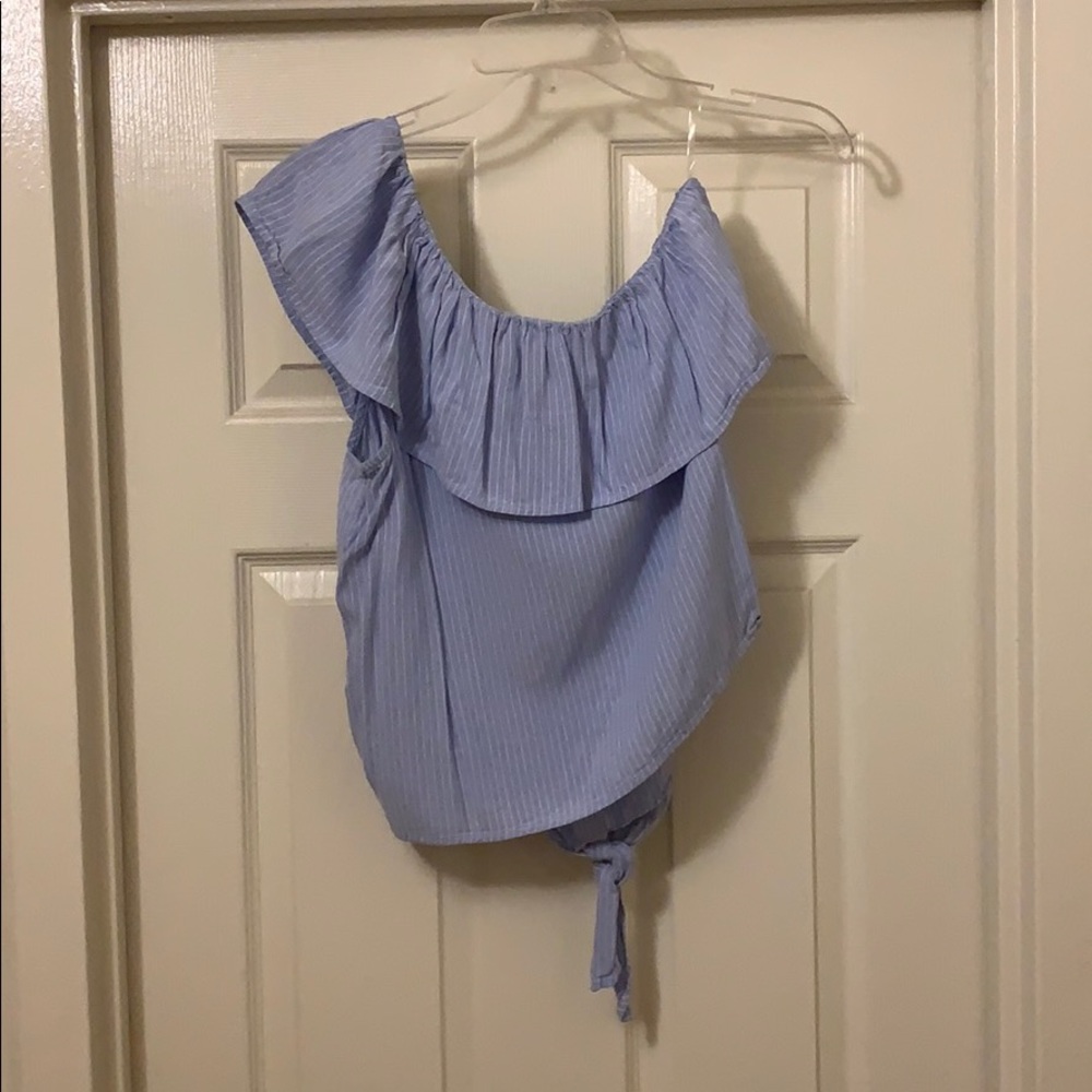Mossimo blue and white one shoulder top - Picture 3 of 6